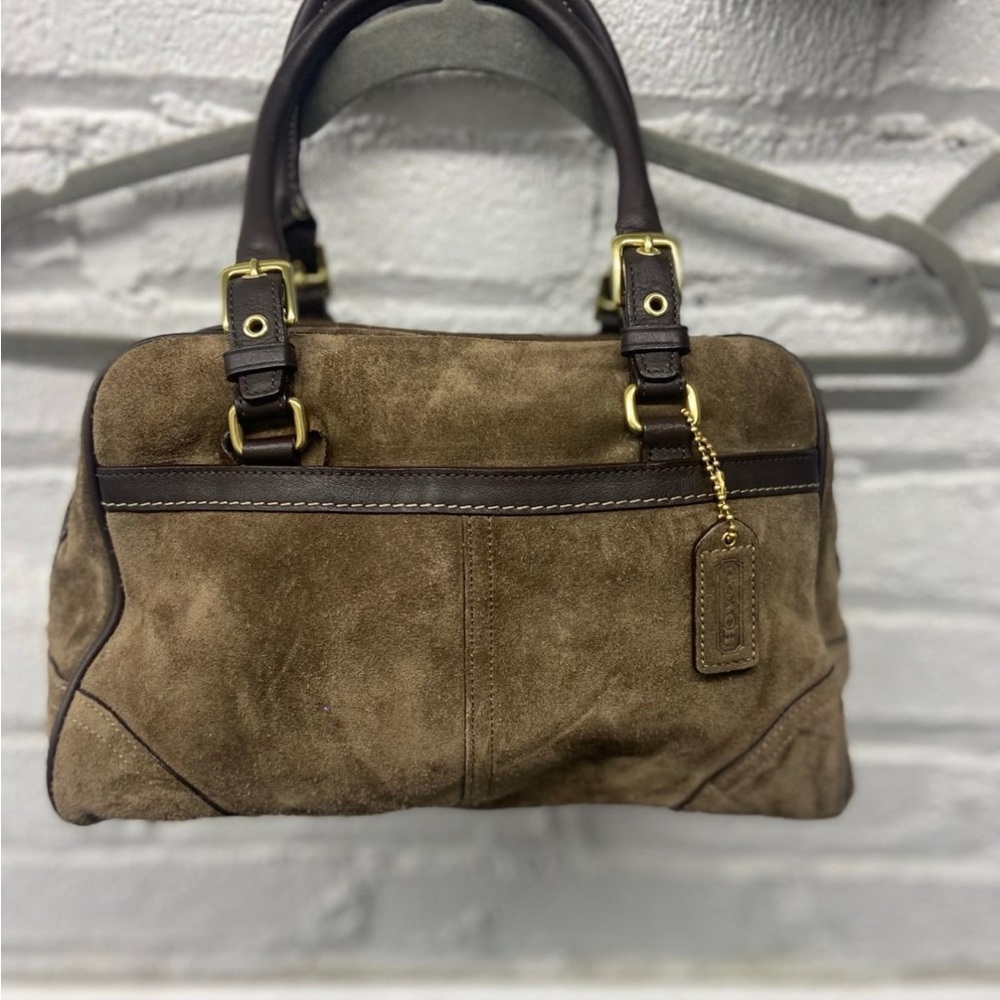 Coach Brown Suede Satchel with Gold Accents